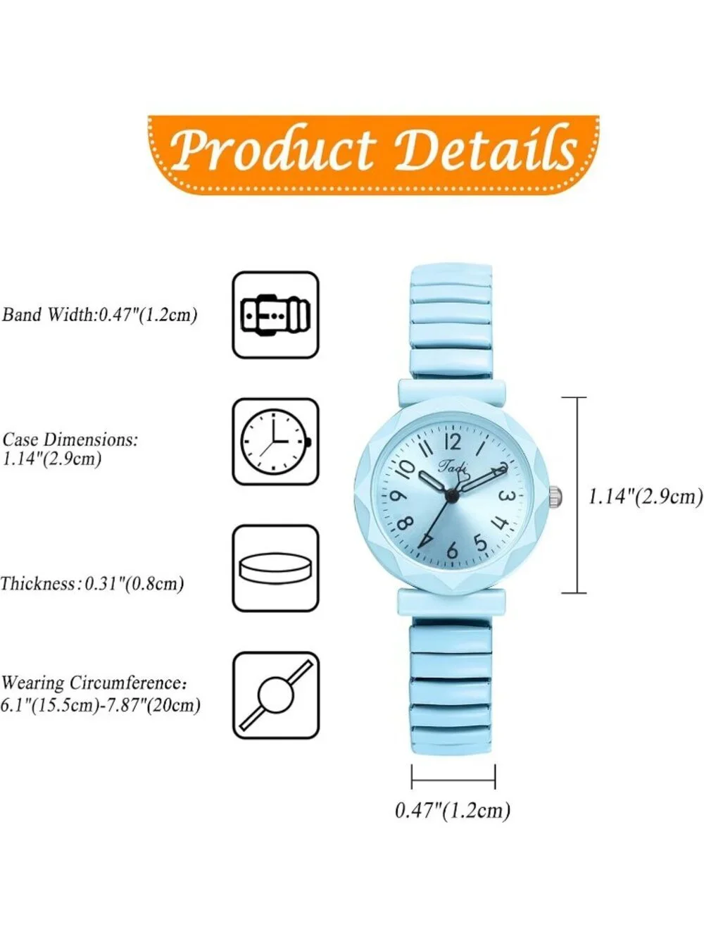 Unisex Blue Analog Quartz Stretch Band Elastic Stainless Steel Expansion Watch